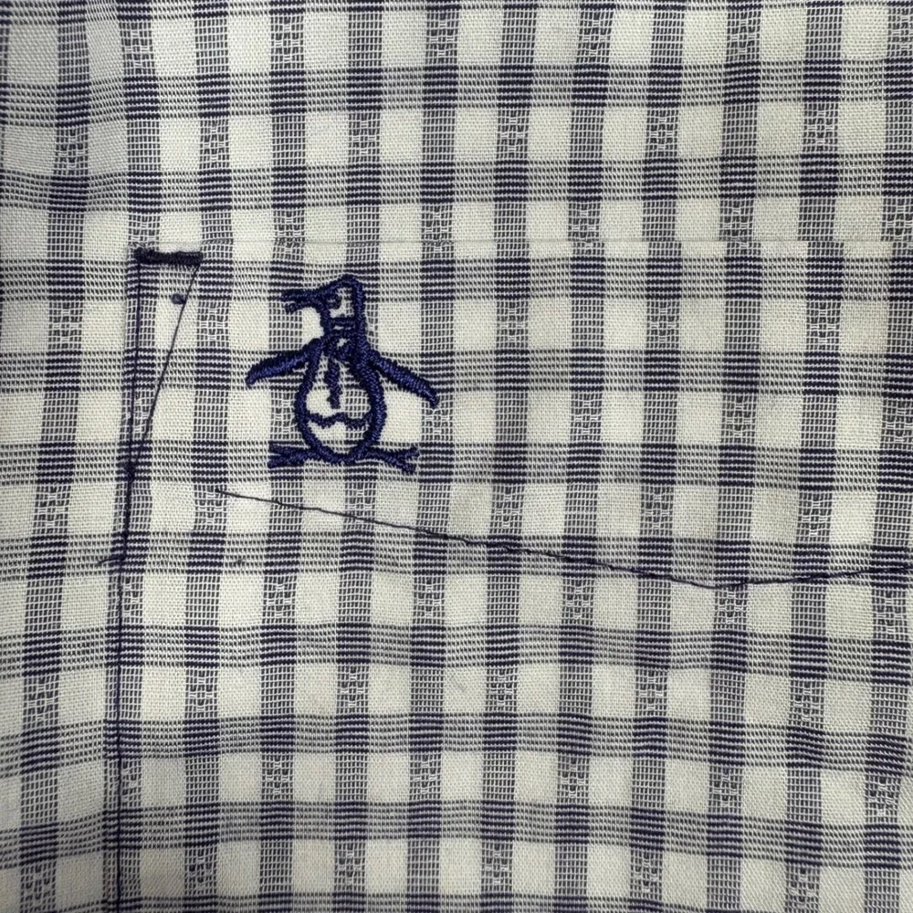 Orig Penguin Gingham Button Down Shirt Men's L/G Blue White Long‎ Sleeve Pocket
